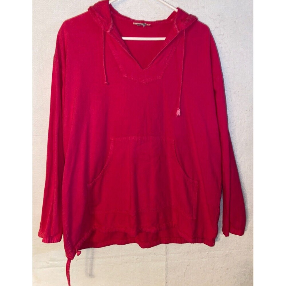 SOFT SURROUNDINGS REGATTA PULLOVER HOODIE Hot Pink Women's L 100% Cotton USA